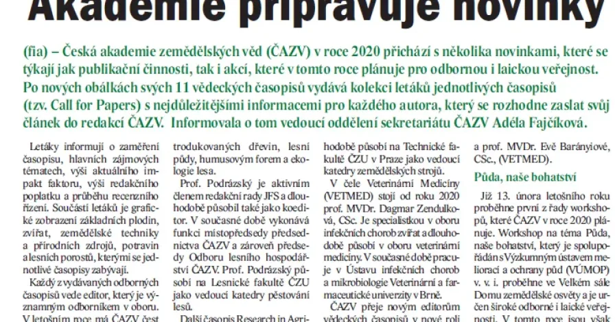 O novinkách ČAZV také v časopise Zemědělec