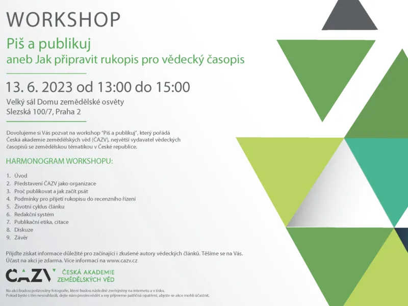 Workshop „Piš a publikuj aneb Jak připravit rukopis pro vědecký časopis“