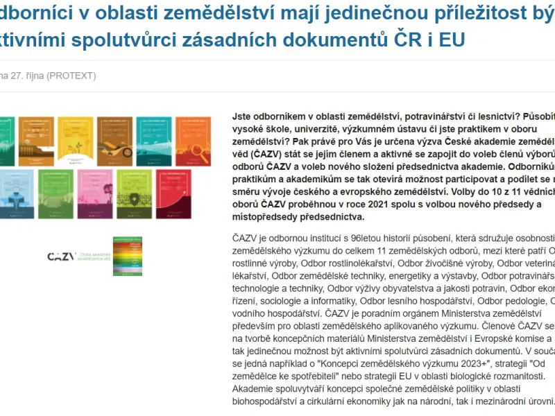 Odborníci v oblasti zemědělství mají jedinečnou příležitost být aktivními spolutvůrci zásadních dokumentů ČR i EU