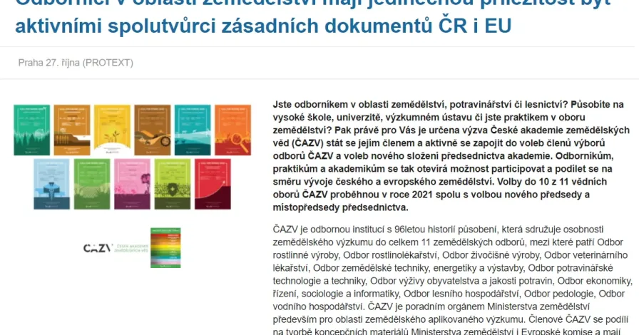 Odborníci v oblasti zemědělství mají jedinečnou příležitost být aktivními spolutvůrci zásadních dokumentů ČR i EU