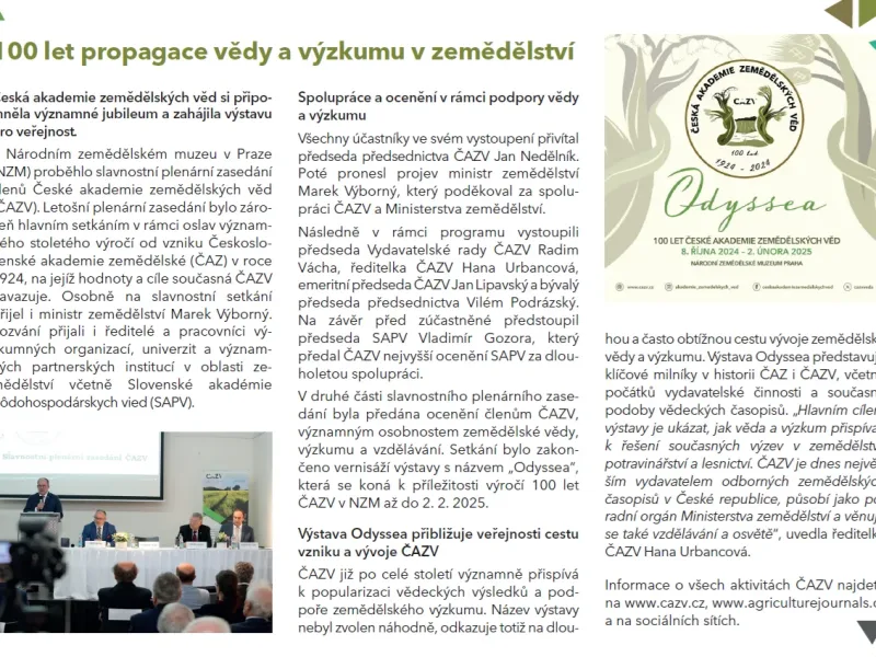 100 let propagace vědy a výzkumu v zemědělství – článek o ČAZV na Reflex.cz a E15