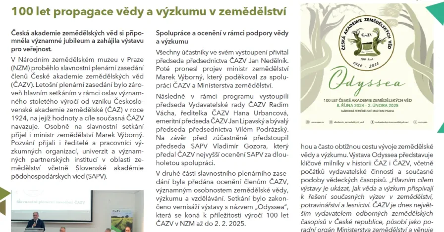 100 let propagace vědy a výzkumu v zemědělství – článek o ČAZV na Reflex.cz a E15