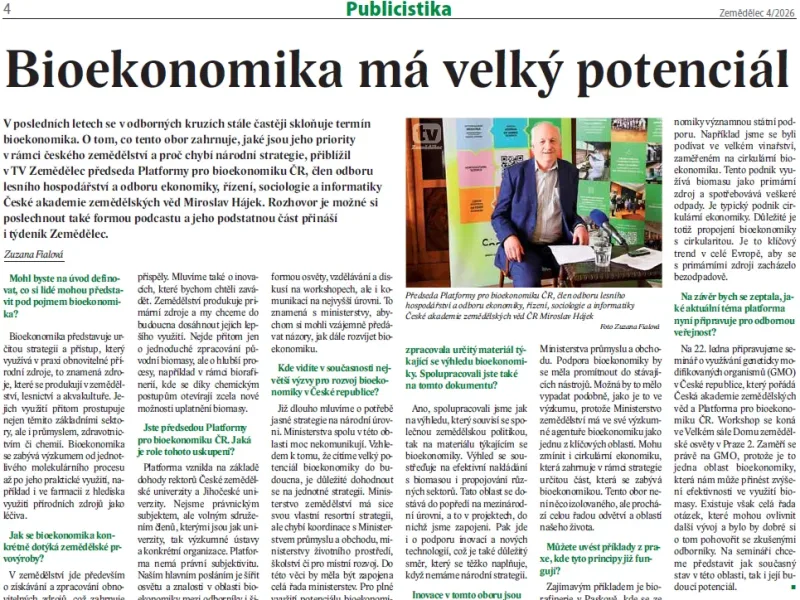 Rozhovory s členy ČAZV na téma bioekonomika v časopise Zemědělec
