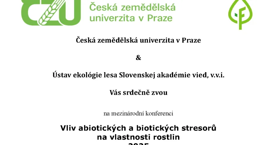 Pozvánka na mezinárodní konferenci „Vliv abiotických a biotických stresorů na vlastnosti rostlin 2025“