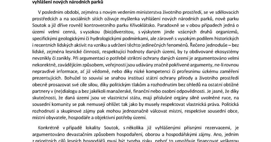 Prohlášení odboru lesního hospodářství ČAZV