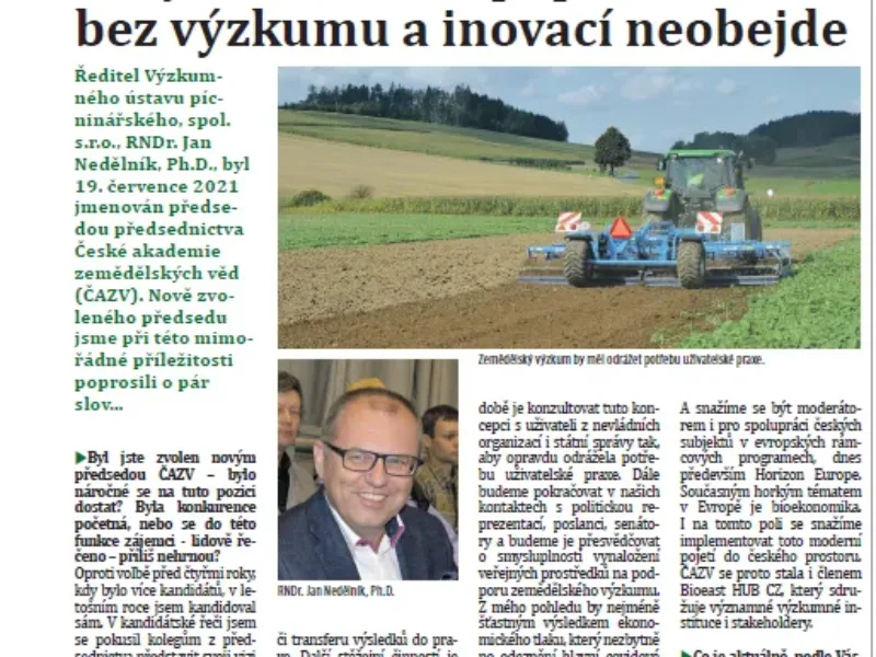 Rozhovor s předsedou předsednictva ČAZV v časopise Agrární obzor