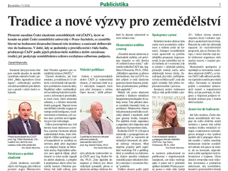 O plenárním zasedání ČAZV informoval časopis Zemědělec