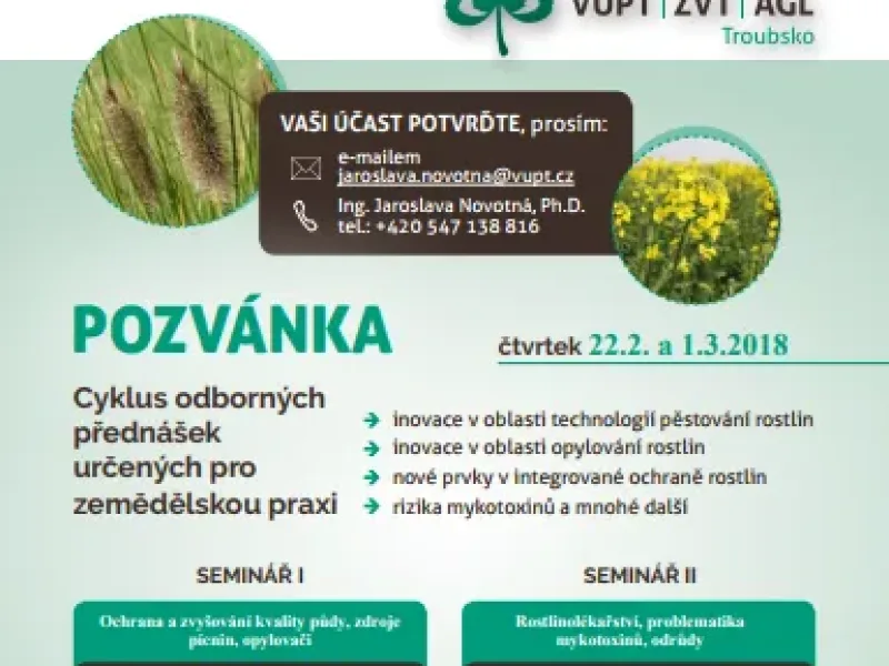 Pozvánka k účasti na seminářích pro zemědělskou praxi