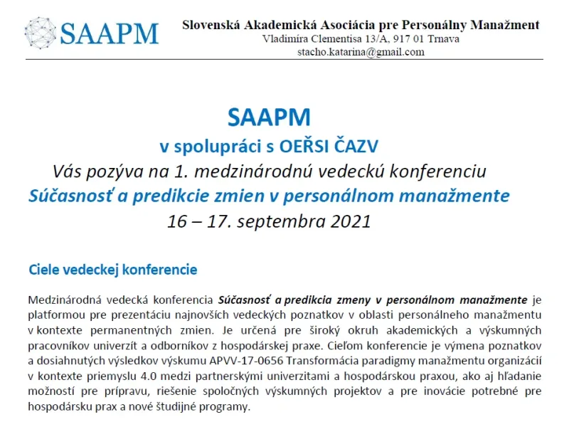 Konference „Súčasnosť a predikcie zmien v personálnom manažmente“