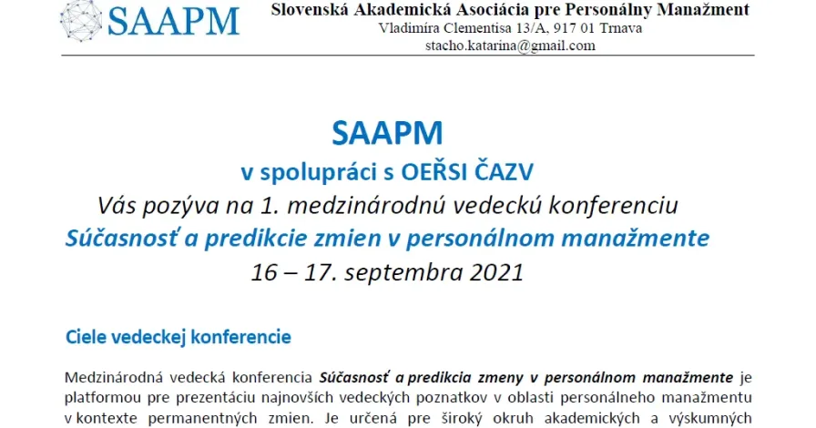 Konference „Súčasnosť a predikcie zmien v personálnom manažmente“