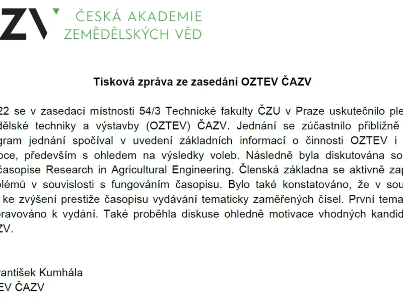 Tisková zpráva ze zasedání OZTEV ČAZV