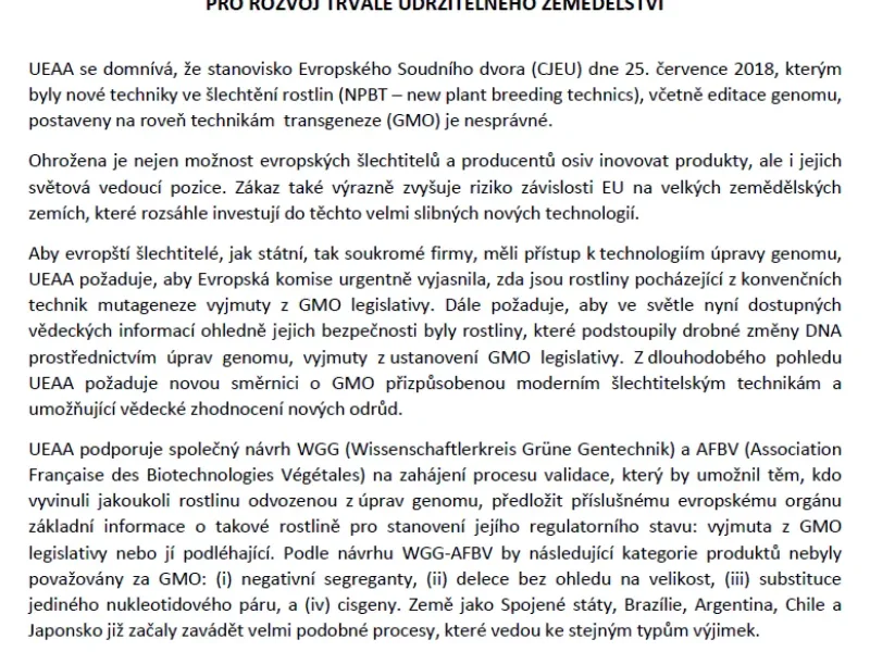 UEAA vyzývá k podpoře technik editace rostlinného genomu