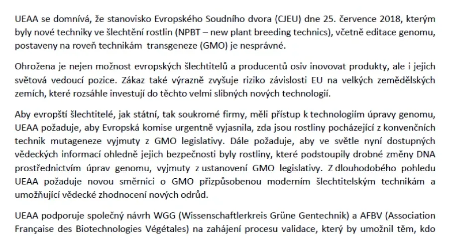 UEAA vyzývá k podpoře technik editace rostlinného genomu