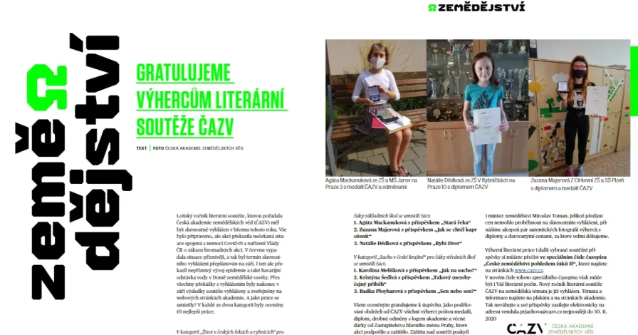 O akcích ČAZV opět v časopise Zemědělská škola