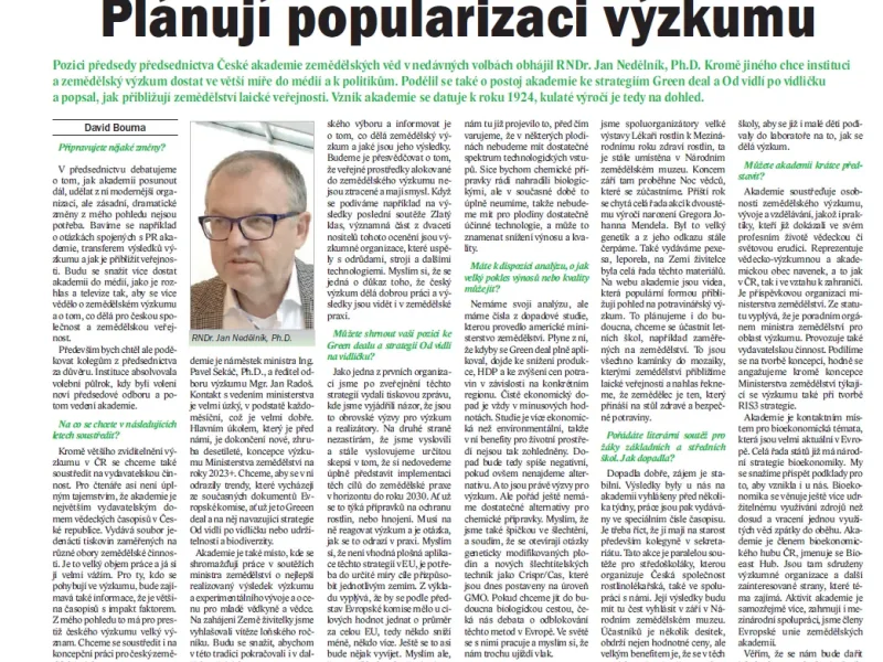 Rozhovor s předsedou předsednictva ČAZV v časopise Zemědělec