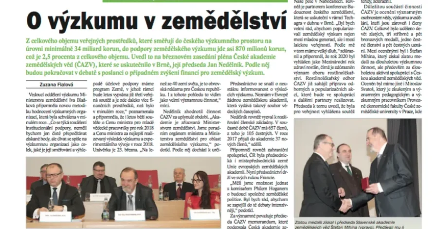 Novinky o ČAZV v aktuálním čísle časopisu Zemědělec