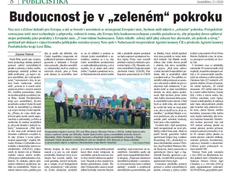 Budoucnost je v „zeleném“ pokroku, článek v časopise Zemědělec