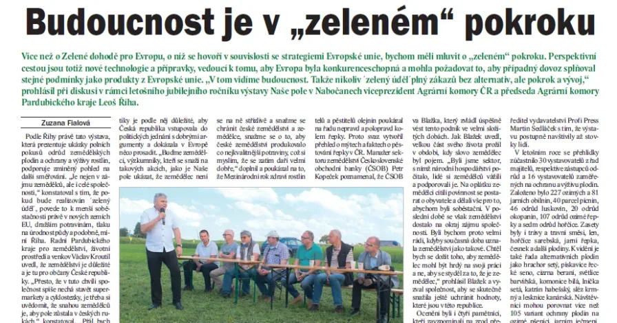 Budoucnost je v „zeleném“ pokroku, článek v časopise Zemědělec