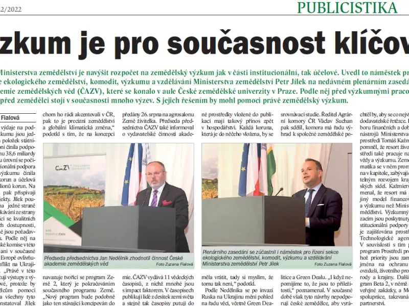 O plenárním zasedání členů ČAZV v časopise Zemědělec