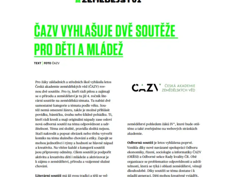 O aktivitách ČAZV v časopise Zemědělská škola