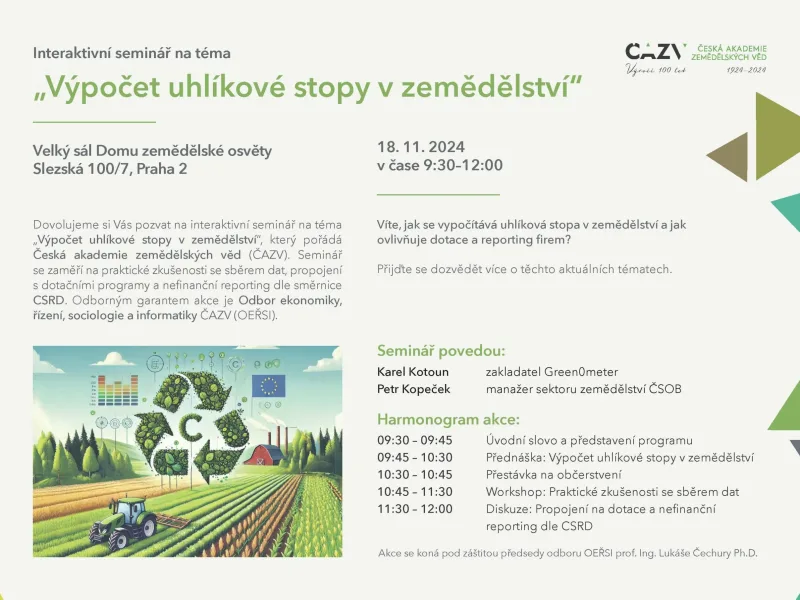 Interaktivní seminář „Výpočet uhlíkové stopy v zemědělství“