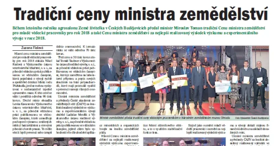ČAZV v srpnovém čísle časopisu Zemědělec