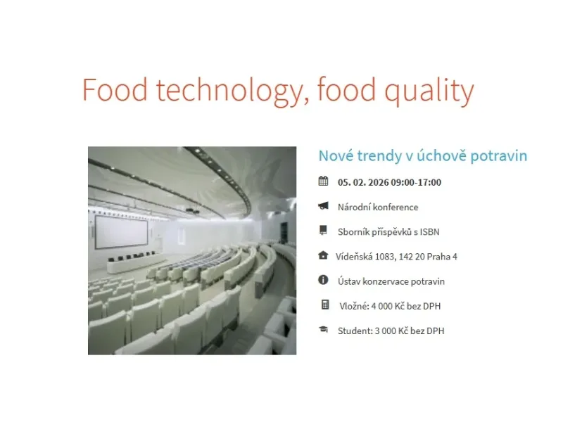 Pozvánka na konferenci „Food Technology, Food Quality 2026“