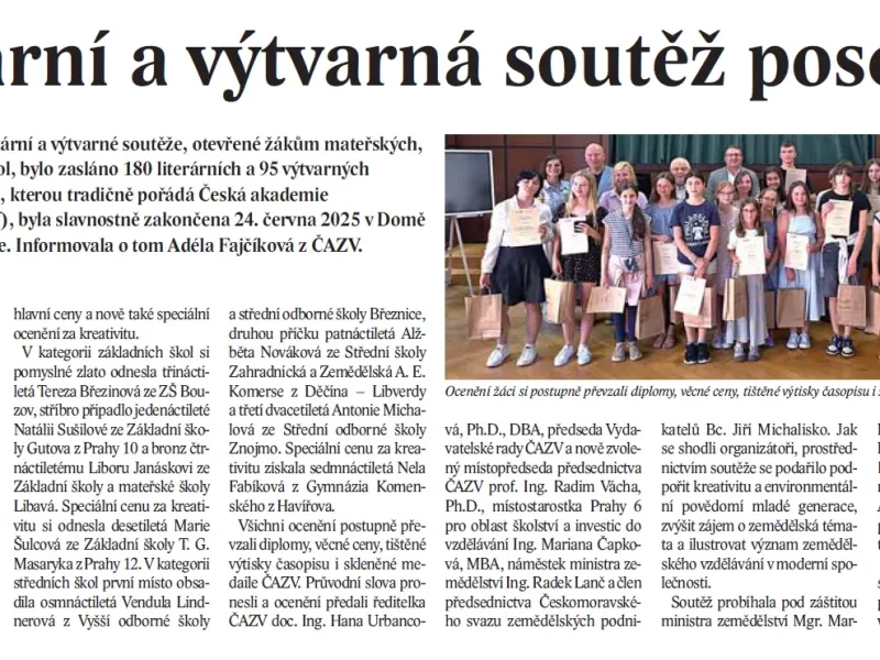 V časopise Zemědělec o ČAZV „Literární a výtvarná soutěž posedmé“