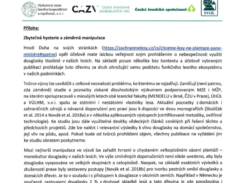 Otevřený dopis představitelů lesnických organizací k aktivitě Hnutí DUHA