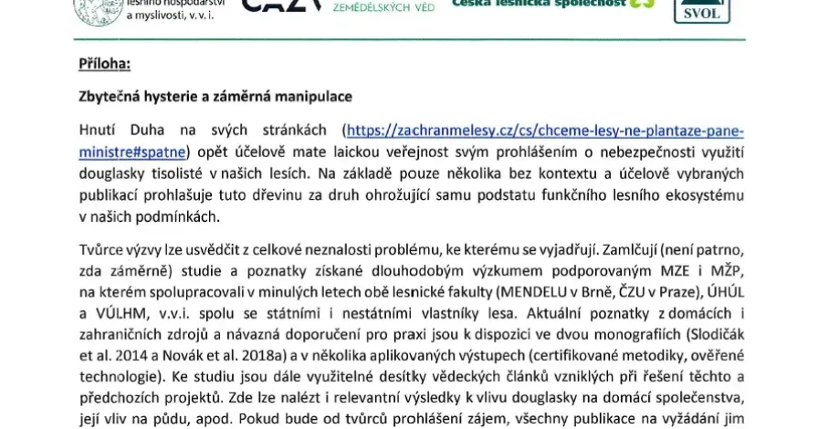 Otevřený dopis představitelů lesnických organizací k aktivitě Hnutí DUHA