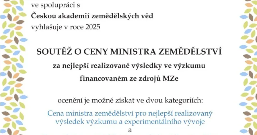 Cena ministra zemědělství pro mladé vědkyně a vědce