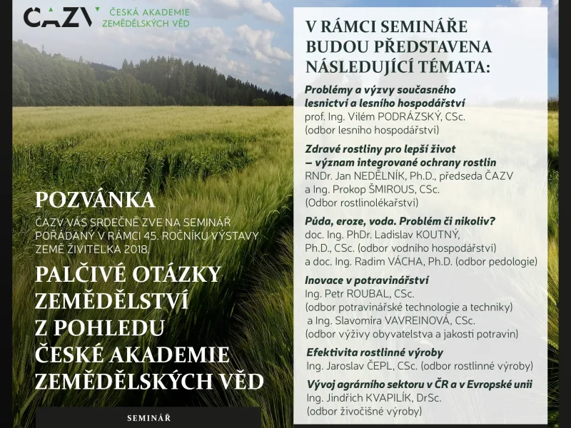 Seminář „Palčivé otázky zemědělství z pohledu České akademie zemědělských věd“