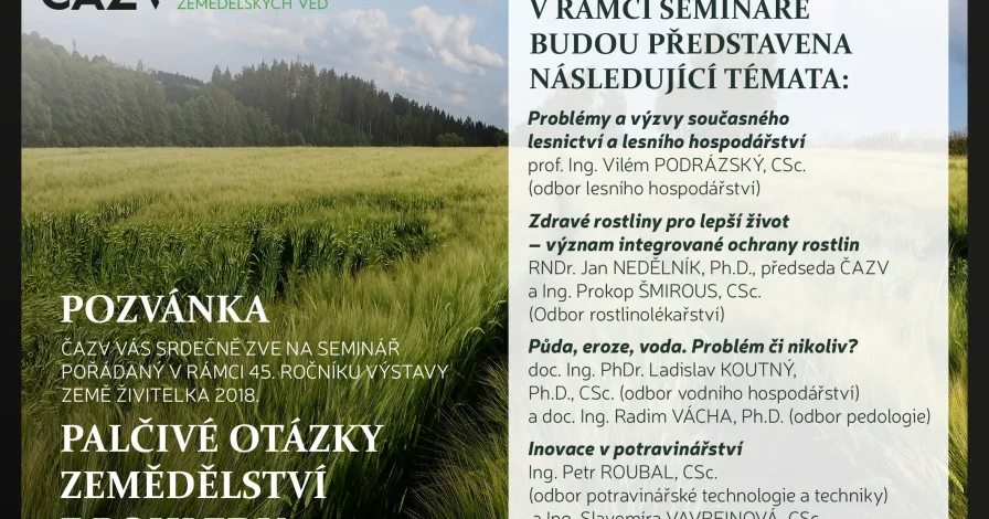 Seminář „Palčivé otázky zemědělství z pohledu České akademie zemědělských věd“