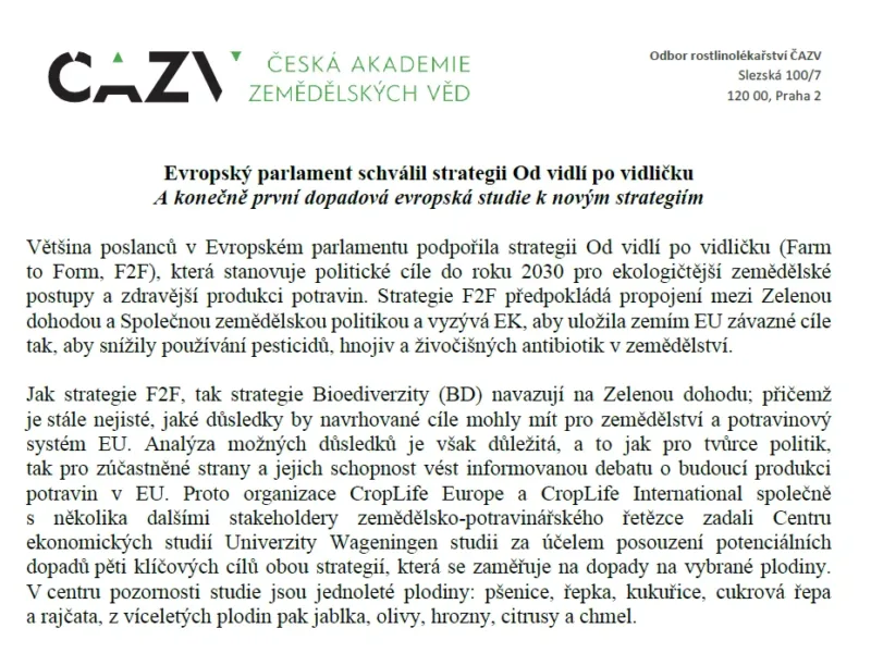 Vyjádření předsedy ORL ČAZV k první dopadové evropské studii k novým strategiím EU