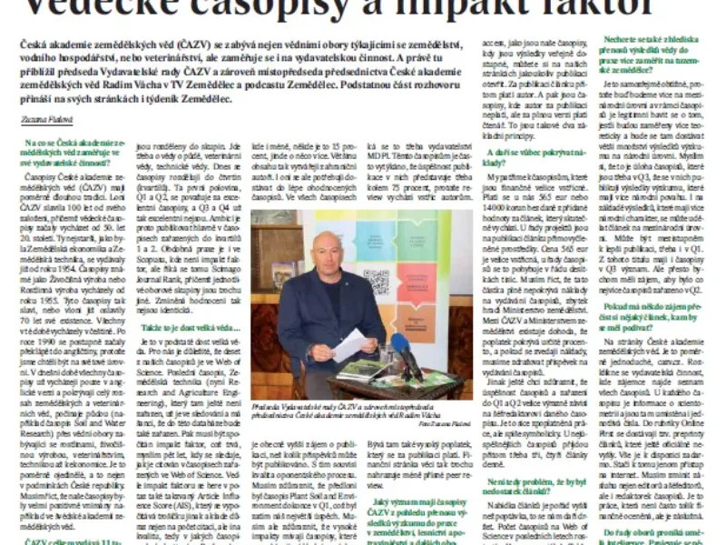 Rozhovor s předsedou Vydavatelské rady ČAZV v časopise Zemědělec
