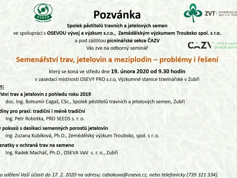 Semenářství trav, jetelovin a meziplodin – problémy i řešení
