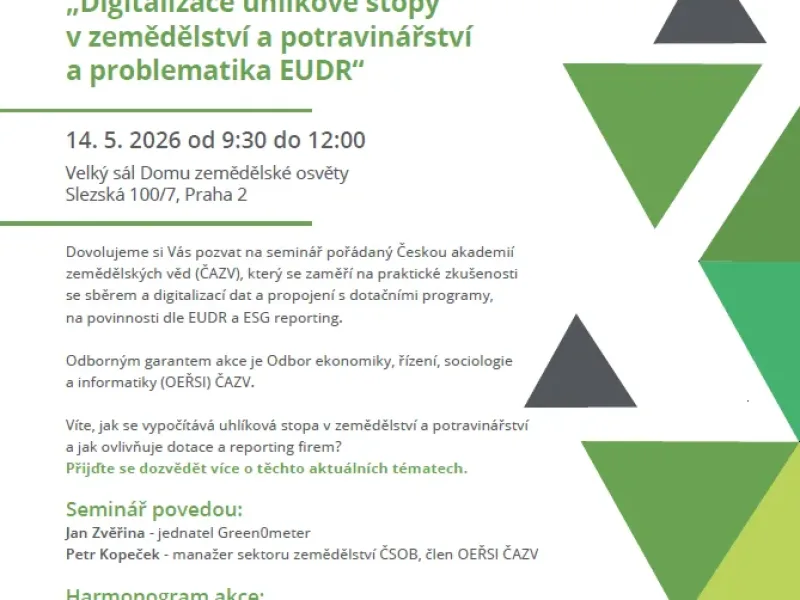 Pozvánka na seminář „Digitalizace uhlíkové stopy v zemědělství a potravinářství a problematika EUDR“