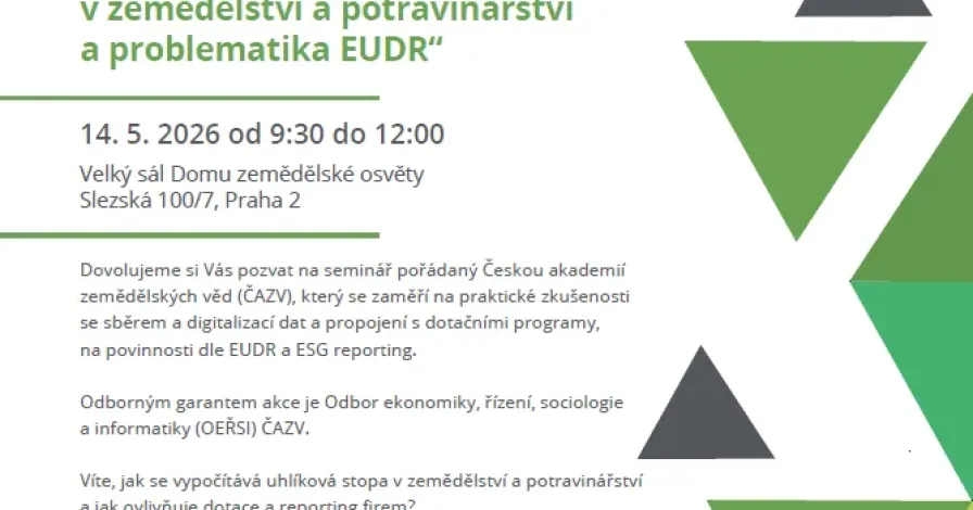Pozvánka na seminář „Digitalizace uhlíkové stopy v zemědělství a potravinářství a problematika EUDR“