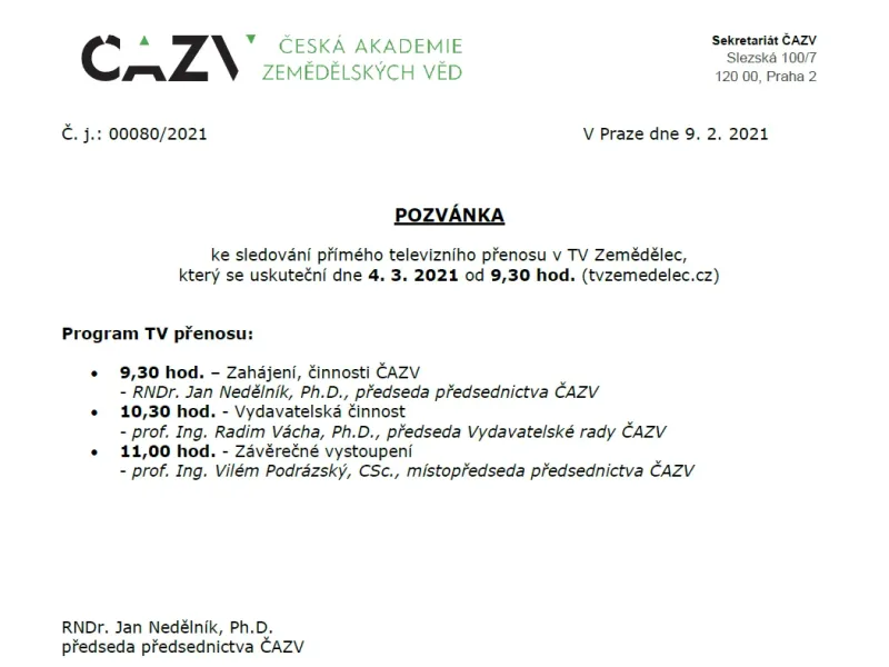 Dopis předsednictva členské základně ČAZV