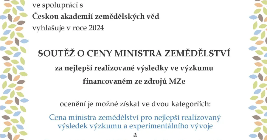 Cena ministra zemědělství za nejlepší realizovaný výsledek výzkumu a experimentálního vývoje