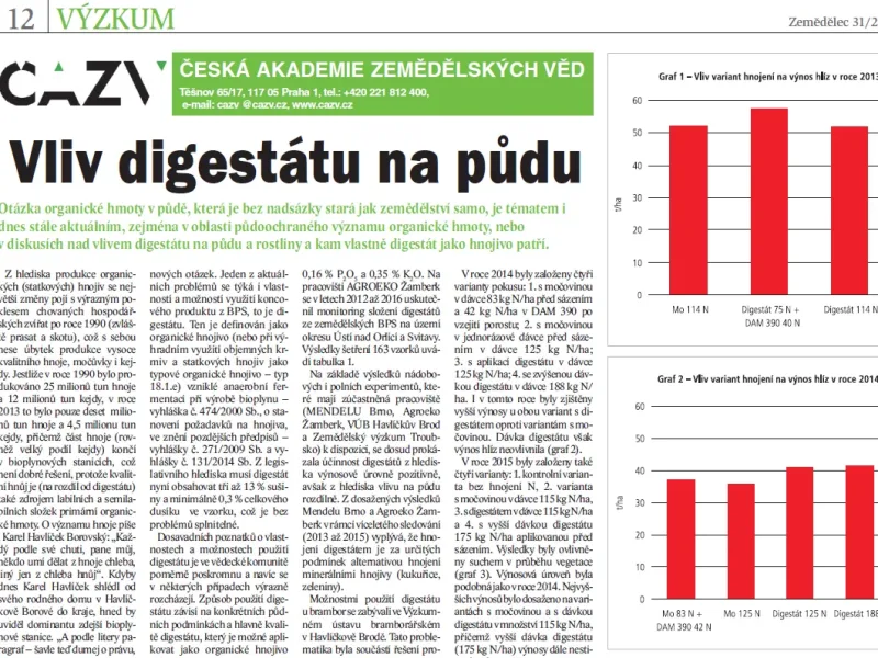 Článek „Vliv digestátu na půdu“