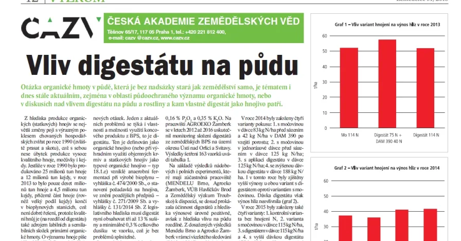 Článek „Vliv digestátu na půdu“