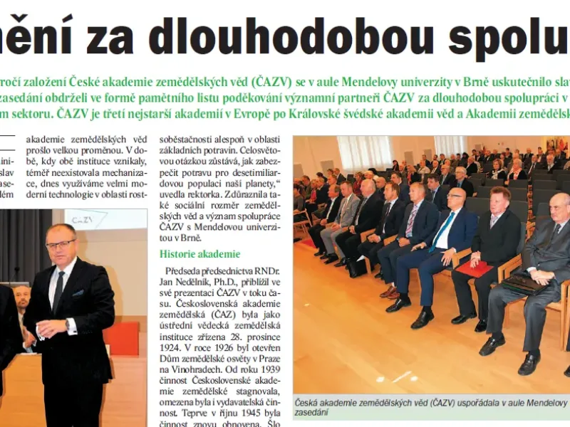 O slavnostním zasedání ČAZV v časopise Zemědělec
