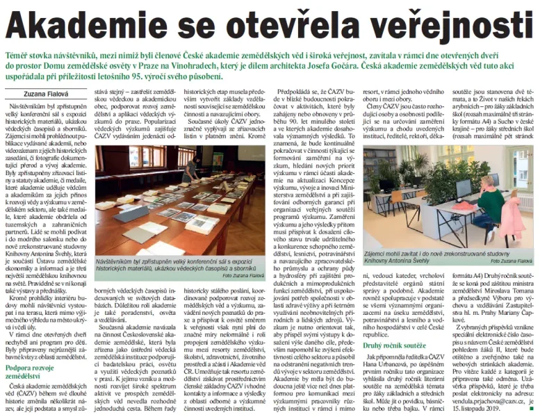 O Dni otevřených dveří ČAZV v časopise Zemědělec