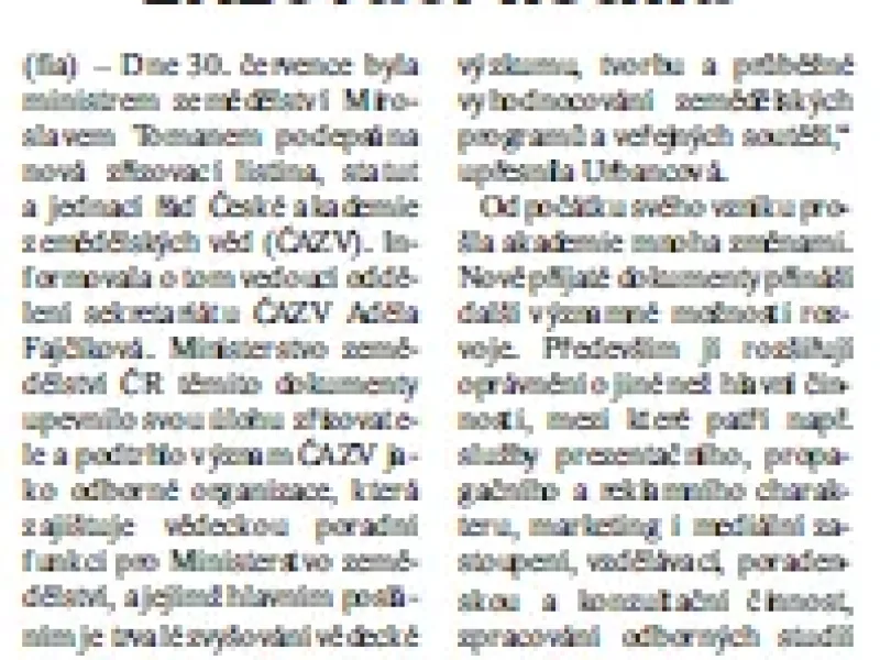 ČAZV má novou Zřizovací listinu a Statut a jednací řád
