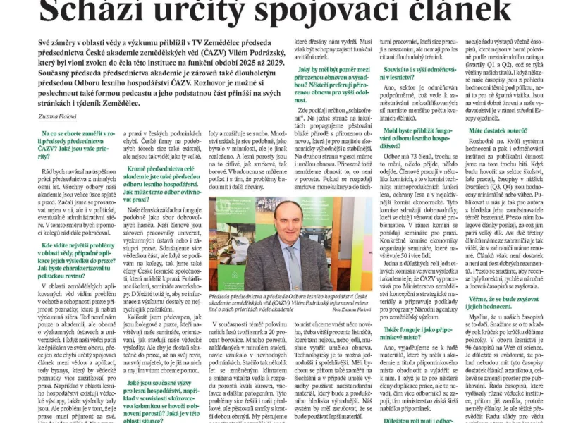 O činnosti ČAZV a současných výzvách lesního hospodářství v časopise Zemědělec