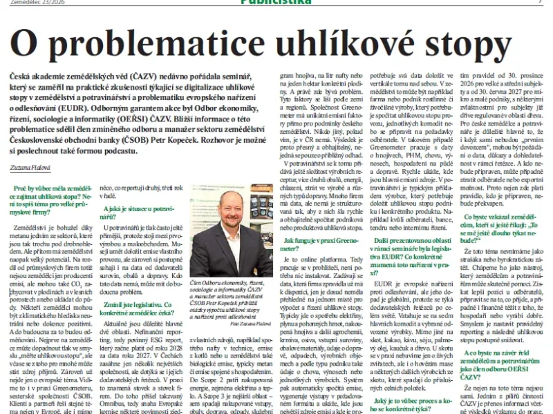 Rozhovor na půdě ČAZV přiblížil digitalizaci uhlíkové stopy v zemědělství